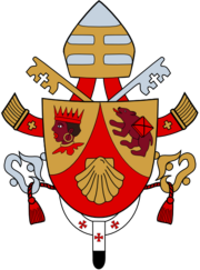 The saddled "bear of St Corbinian" the emblem of Freising, here incorporated in the arms of Pope Benedict XVI